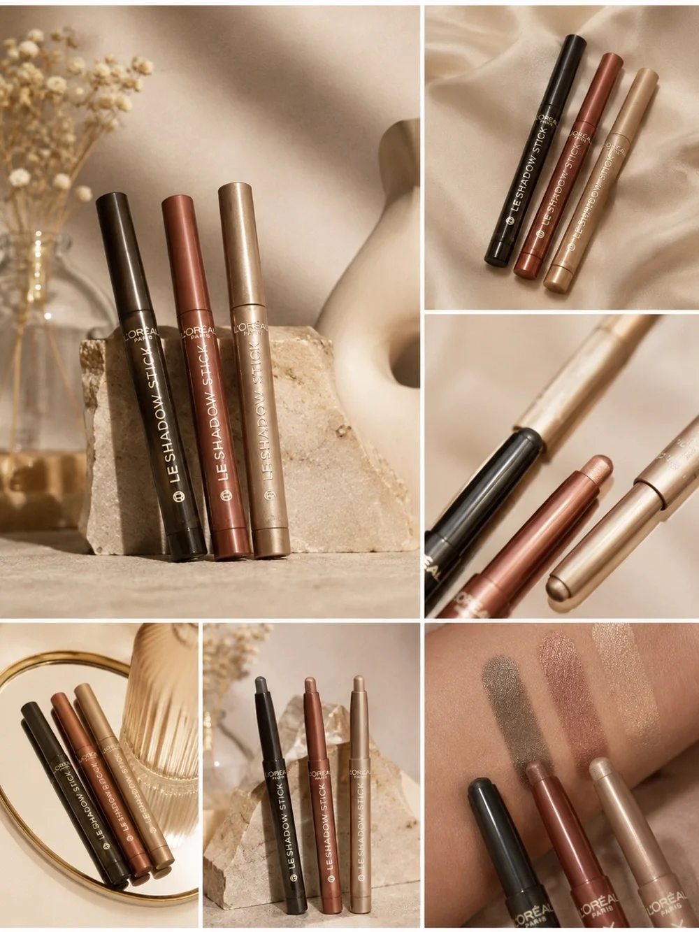 L'Oreal Le Shadow Stick Trio — Black, Bronze, Champagne-Gold